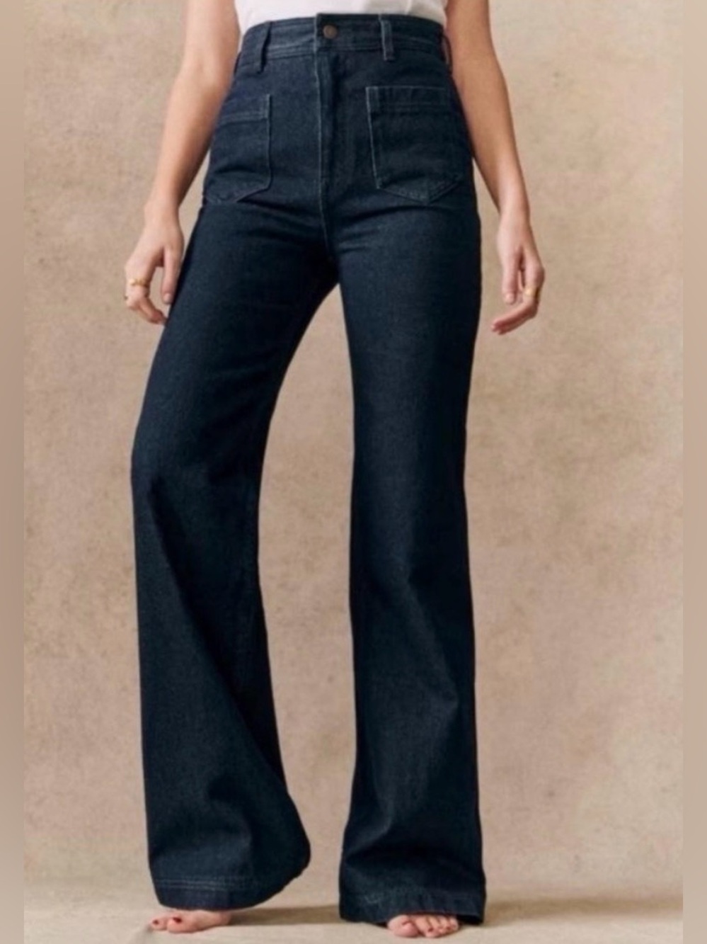 EUC Sezane Patch Pocket High Waisted Wide Leg Trouser Jeans